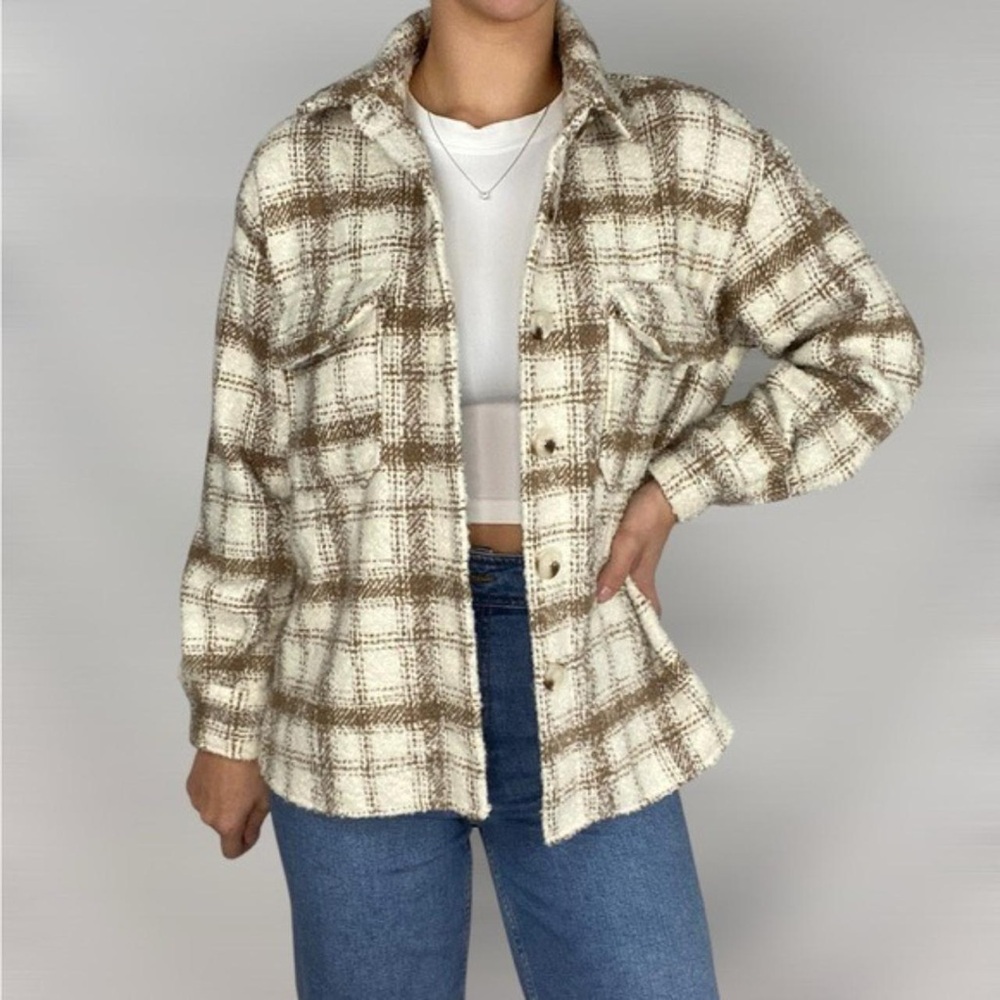 12th Tribe Hotel California Beige Plaid Textured Jacket